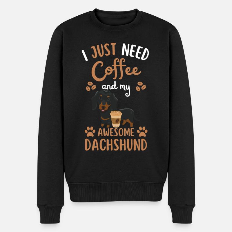 Dackel Kaffee Retro Hund Cafe - Männer Premium Bio Pullover - Schwarz