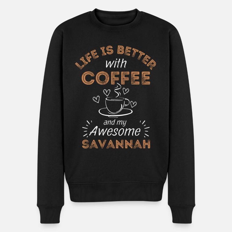 Savannah Katze Kaffee Cafe - Männer Premium Bio Pullover - Schwarz