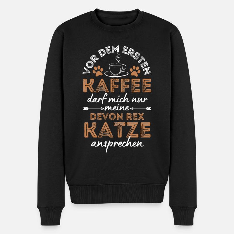 Devon Rex Cat Coffee Cafe - Men's Premium Organic Jumper - black