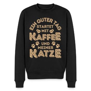 Katze & Kaffee Katze Cafe - Männer Premium Bio Pullover - Schwarz - Vorne - Nico (187cm)