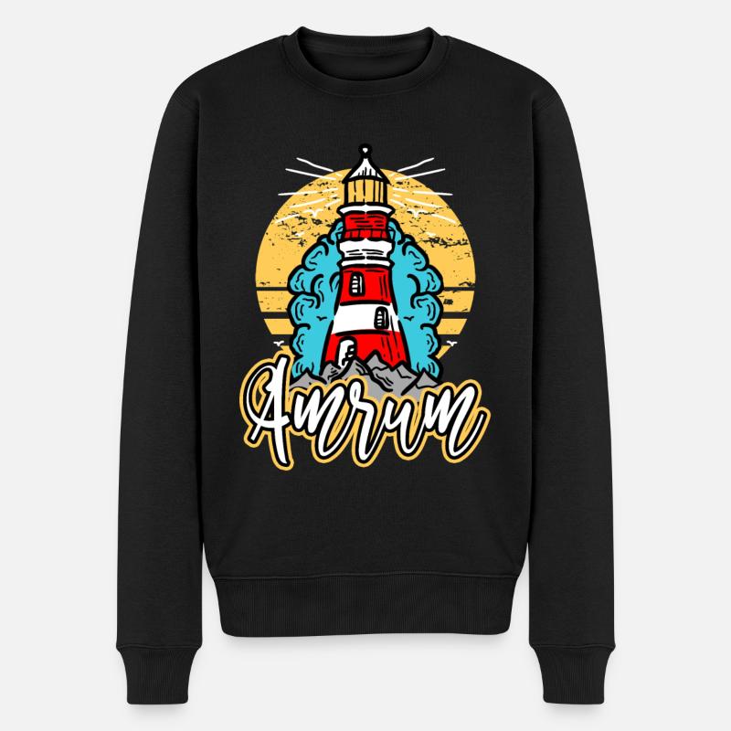 Amrum Deutschland Stadt Leuchtturm Skyline Schrift - Männer Premium Bio Pullover - Schwarz
