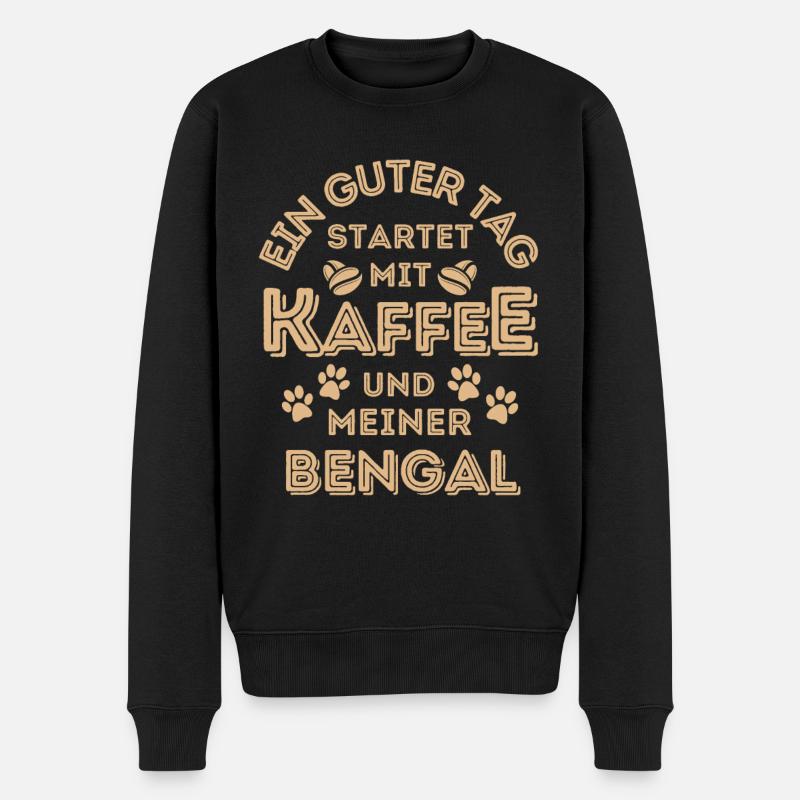 Bengal Katze Kaffee Cafe - Männer Premium Bio Pullover - Schwarz