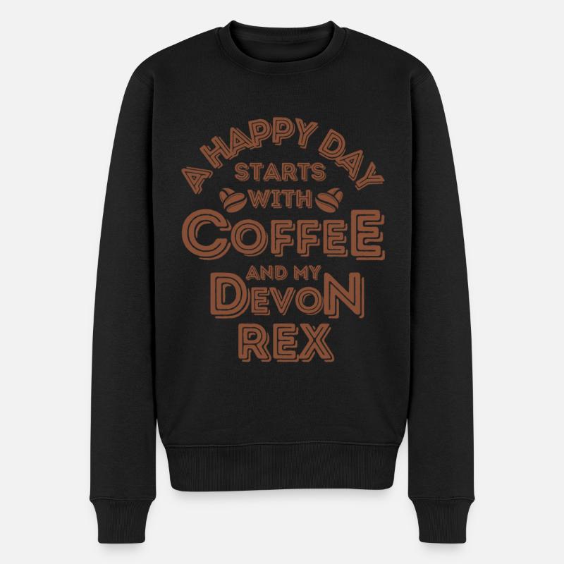 Devon Rex Cat Coffee Cafe - Men's Premium Organic Jumper - black