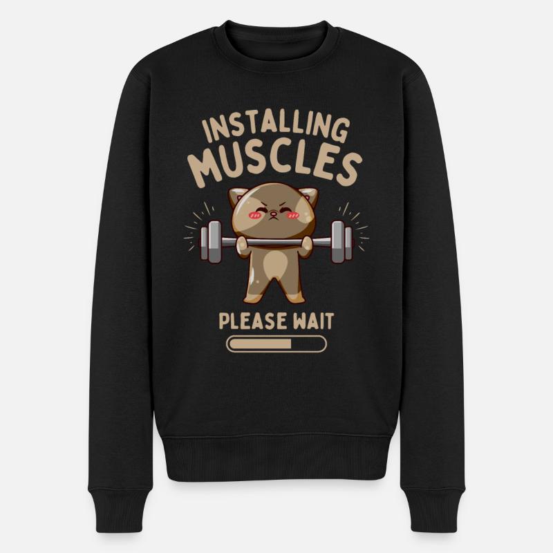 Lustige Katze Fitness Kraftsport - Männer Premium Bio Pullover - Schwarz