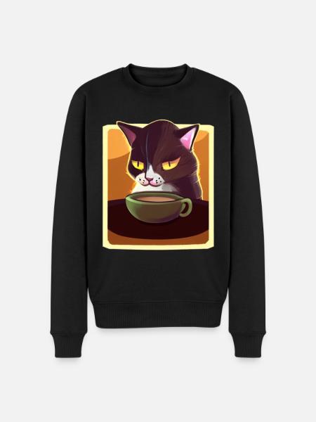 Coffee Cat Tired Cat Coffee - Men's Premium Organic Jumper - black