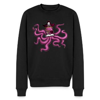 Oktopus Pirat Piratenhut Augenklappe Schnurbart - Männer Premium Bio Pullover - Schwarz - Vorne - Nico (187cm)