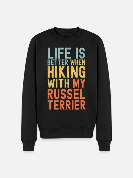 Russel-Terrier Hiking dog retro - Men's Premium Organic Jumper - black