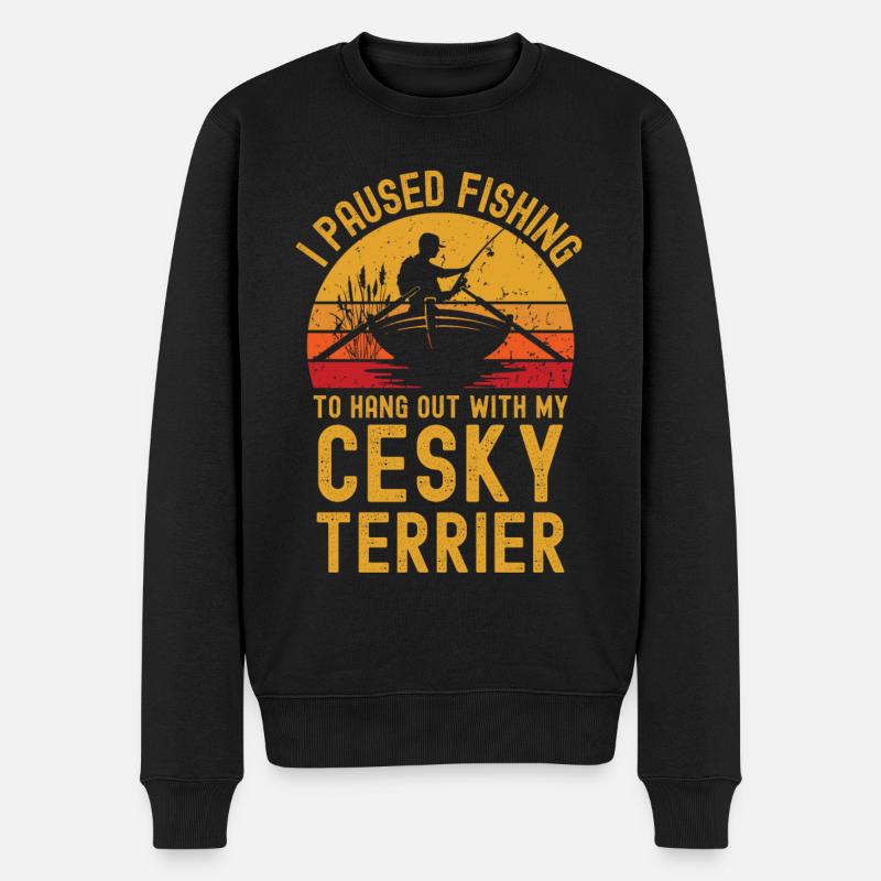 Angeln, Fischen und Cesky Terrier - Männer Premium Bio Pullover - Schwarz