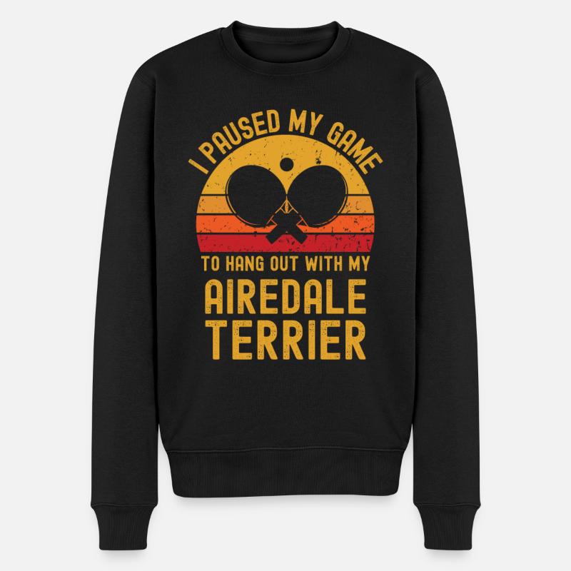 Tischtennis und Airedale-Terrier - Männer Premium Bio Pullover - Schwarz