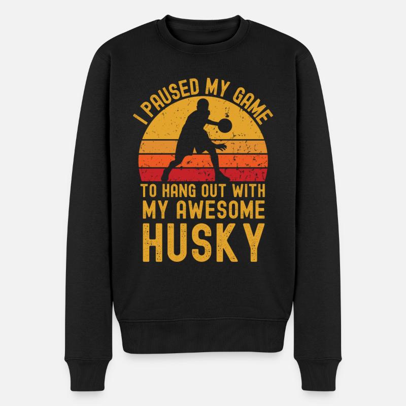 Basketball und Husky - Männer Premium Bio Pullover - Schwarz