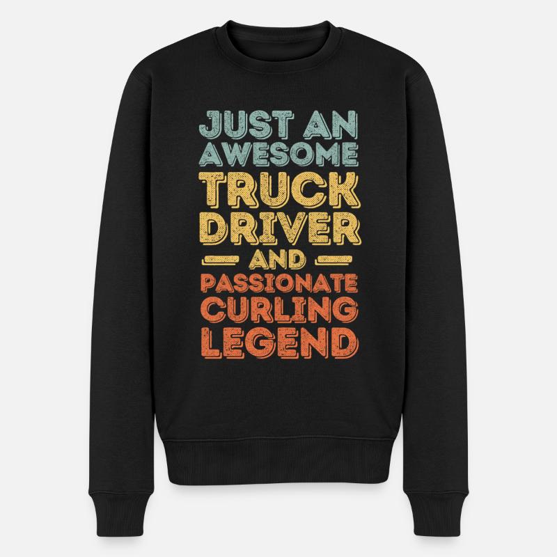 LKW-Fahrer Curling retro - Männer Premium Bio Pullover - Schwarz