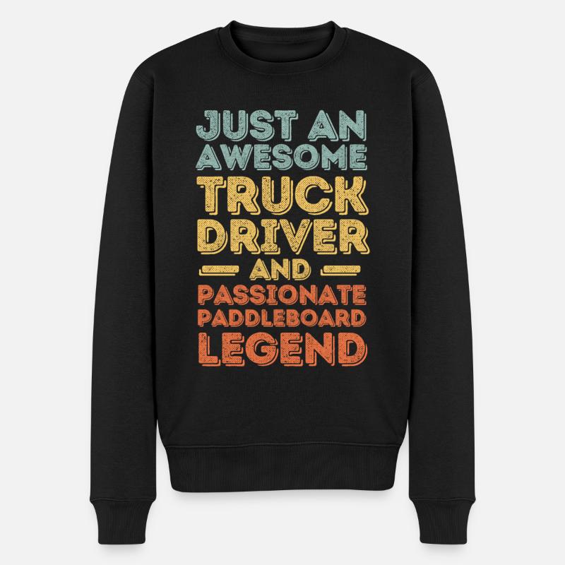 LKW-Fahrer Paddleboard retro - Männer Premium Bio Pullover - Schwarz