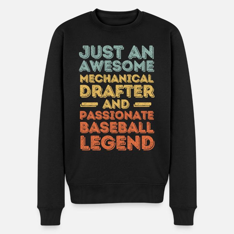 Dessinateur technique baseball rétro - Pull Premium bio Homme - noir