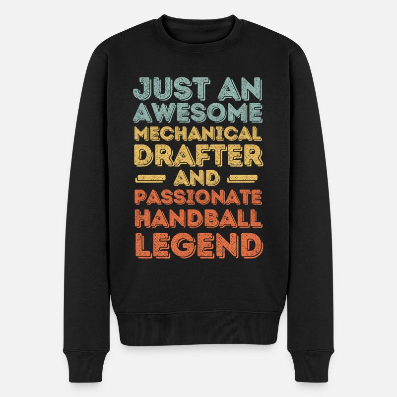 Dessinateur technique handball rétro - Pull Premium bio Homme - noir