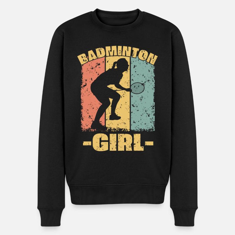 Damen Badminton retro - Männer Premium Bio Pullover - Schwarz