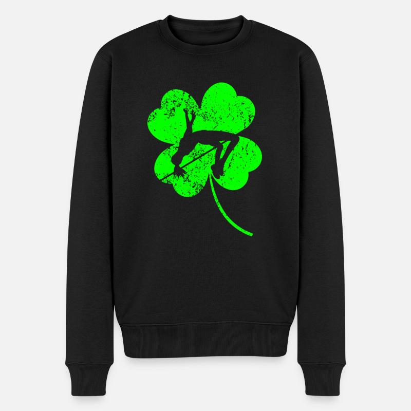 Hochspringendes St. Patrick's Day Kleeblatt - Männer Premium Bio Pullover - Schwarz