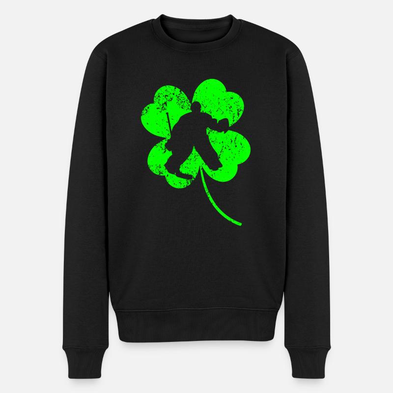 Eishockey St. Patrick's Day Kleeblatt - Männer Premium Bio Pullover - Schwarz