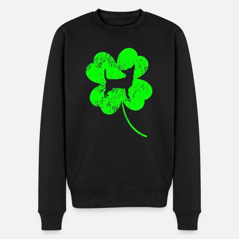 Chihuahua St.Patrick's Day Kleeblatt - Männer Premium Bio Pullover - Schwarz
