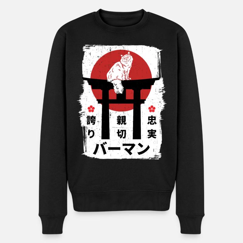 Birmakatze Japan Kanji - Männer Premium Bio Pullover - Schwarz