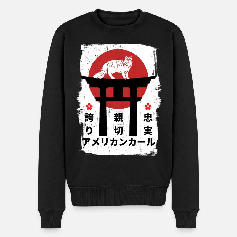 Chat américain kanji japonais - Pull Premium bio Homme - noir