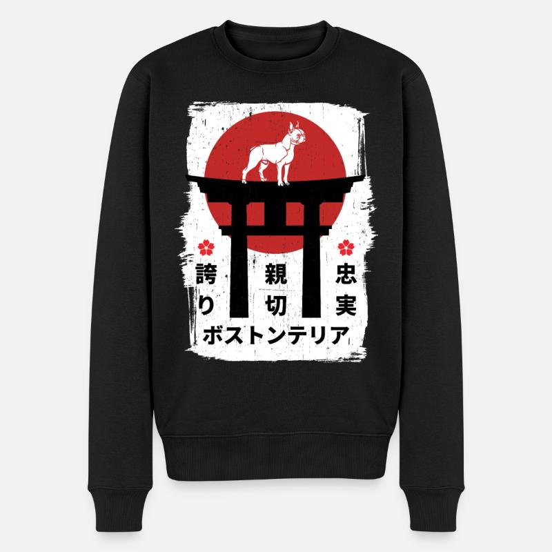 Boston-terrier chien Japon kanji - Pull Premium bio Homme - noir