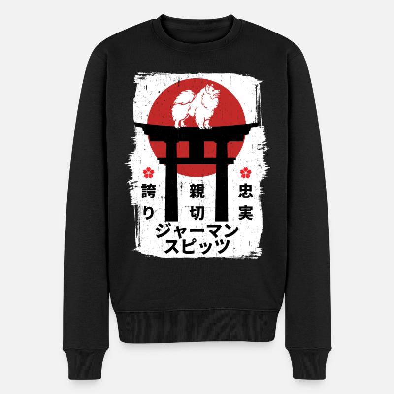 Chien spitz allemand Japon kanji - Pull Premium bio Homme - noir