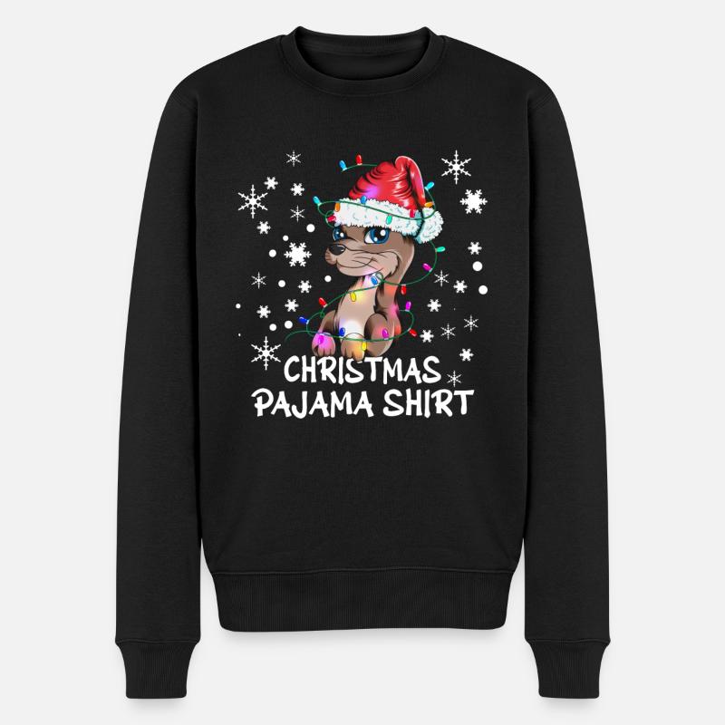 Süßer Otter Weihnachtssoutfit Pjama Schlafshirt - Männer Premium Bio Pullover - Schwarz