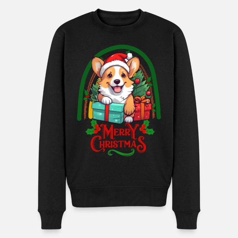 Corgi Weihnachten - Männer Premium Bio Pullover - Schwarz