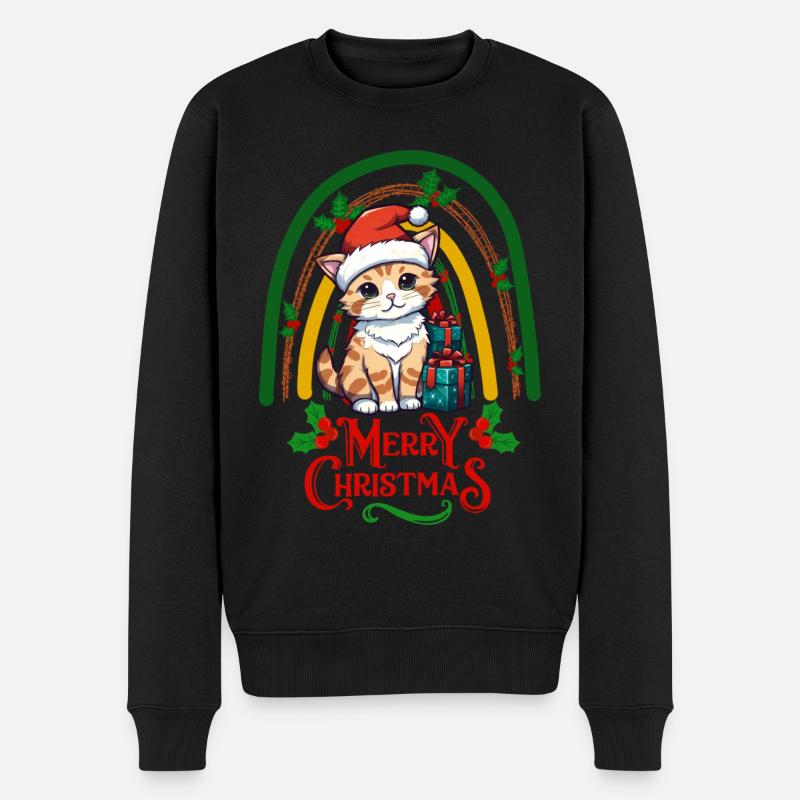 Katze Weihnachten - Männer Premium Bio Pullover - Schwarz