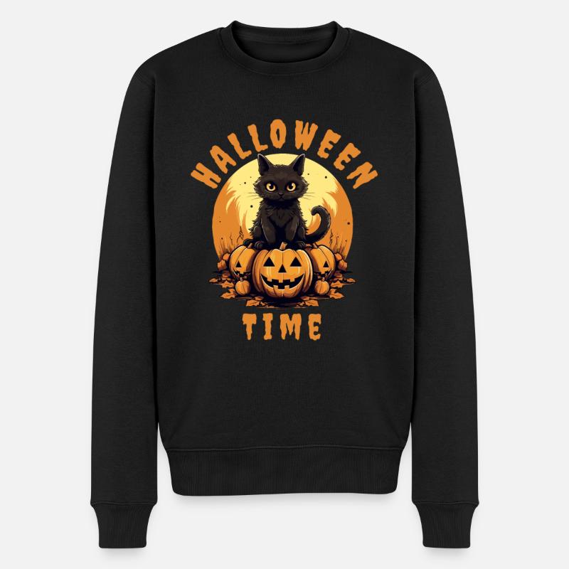 Citrouille chat d’Halloween - Pull Premium bio Homme - noir