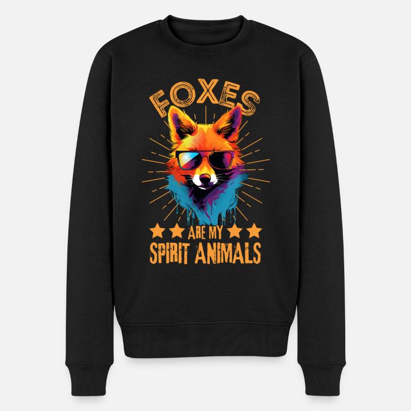 Bunter Fuchs mit Sonnenbrille - Männer Premium Bio Pullover - Schwarz