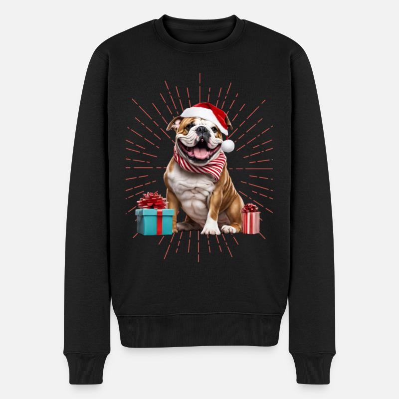 Bulldog Joyeux Noël Chien Chiens - Pull Premium bio Homme - noir