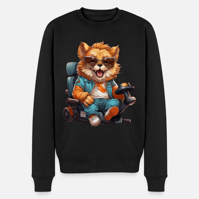 Patrick der wilde gut gelaunte Löwe im Rollstuhl. - Männer Premium Bio Pullover - Schwarz