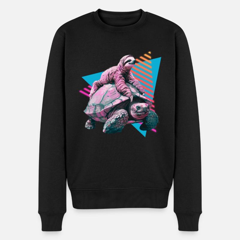Sloth rides turtle - Men's Premium Organic Jumper - black