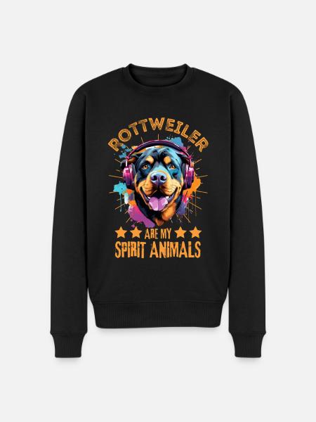 Bunter Rottweiler mit Kopfhörer - Männer Premium Bio Pullover - Schwarz