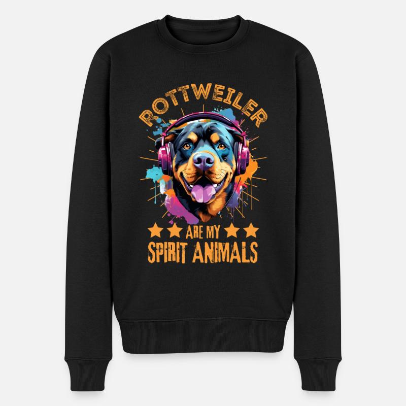 Bunter Rottweiler mit Kopfhörer - Männer Premium Bio Pullover - Schwarz