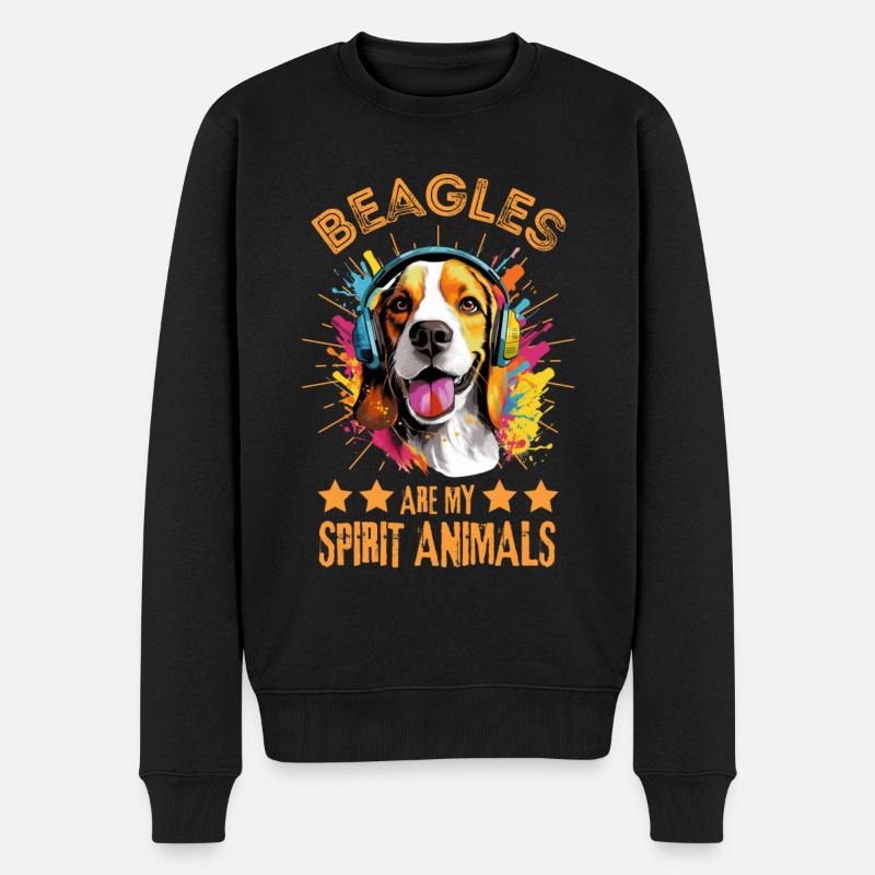 Bunter Beagle mit Kopfhörer - Männer Premium Bio Pullover - Schwarz