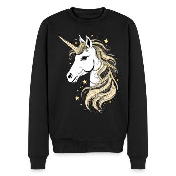 Licorne magique en noir, blanc et or - Pull Premium bio Homme - noir - Devant - Nico (187cm)