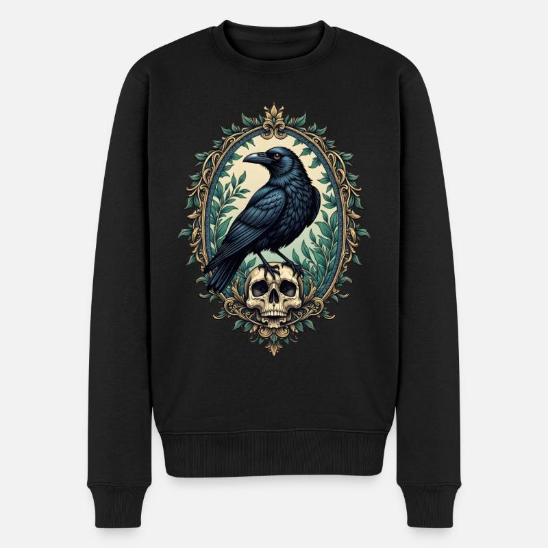 Rabe mit Totenkopf - Männer Premium Bio Pullover - Schwarz