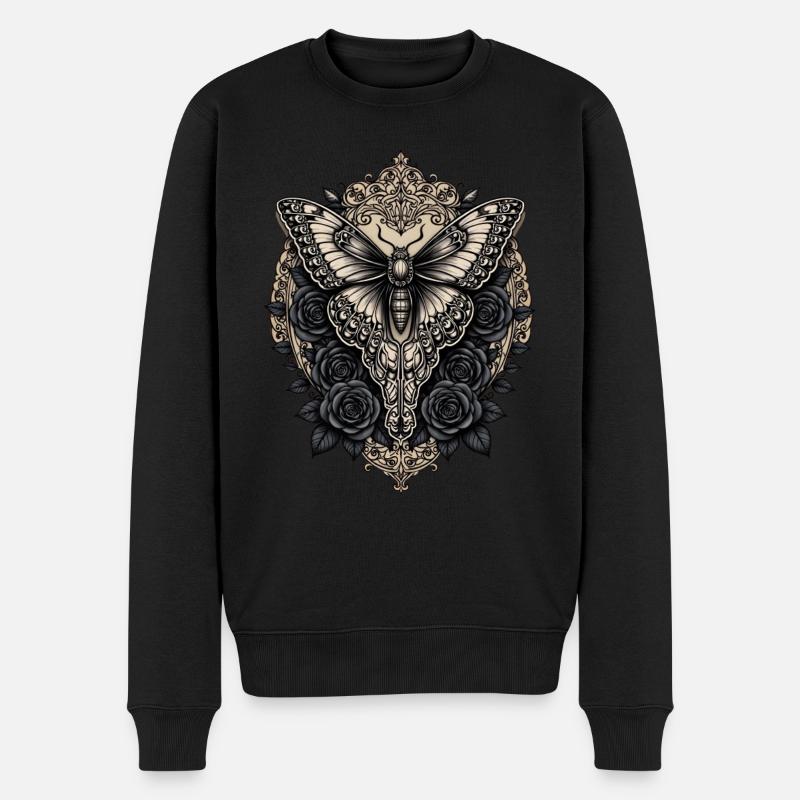 Motte mit schwarzen Rosen - Männer Premium Bio Pullover - Schwarz
