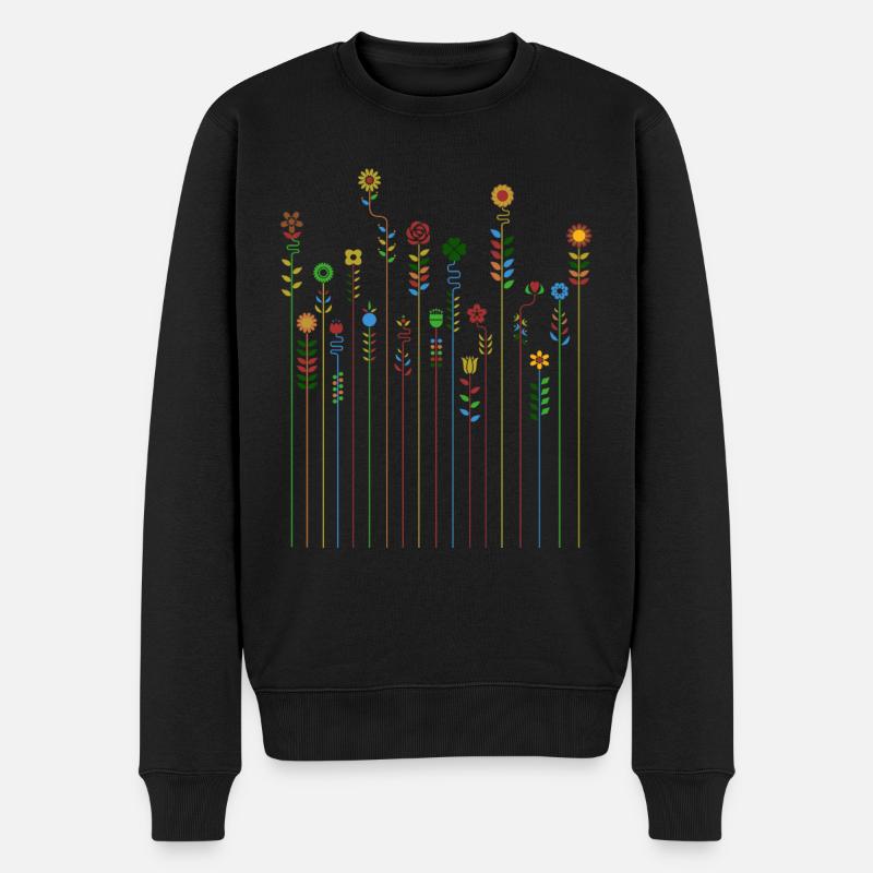 Süßes Retro Blumen Vintage Farben Muster Blume - Männer Premium Bio Pullover - Schwarz