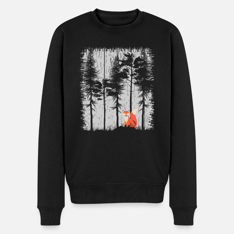 Fuchs im Wald Retro Muster Vintage Baum Wald Funny - Männer Premium Bio Pullover - Schwarz