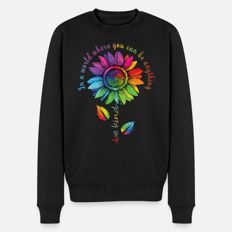 Be Kind LGBTQ Regenbogen Sonnenblume Blume CSD - Männer Premium Bio Pullover - Schwarz