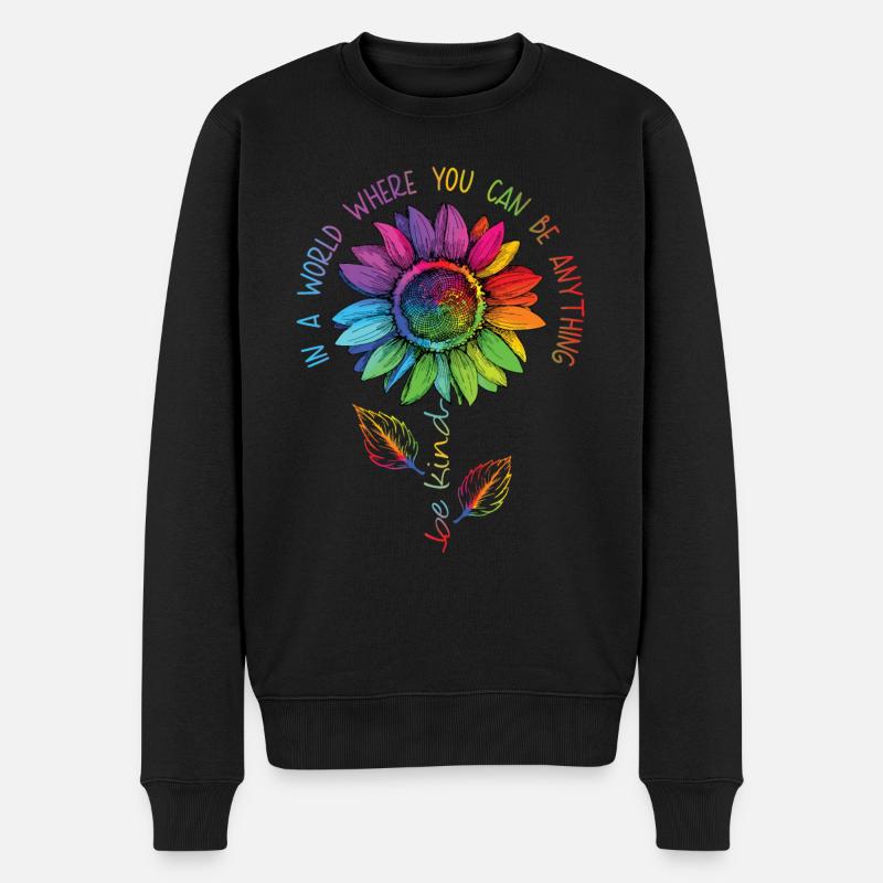 Be Kind LGBTQ Regenbogen Sonnenblume Blume CSD - Männer Premium Bio Pullover - Schwarz