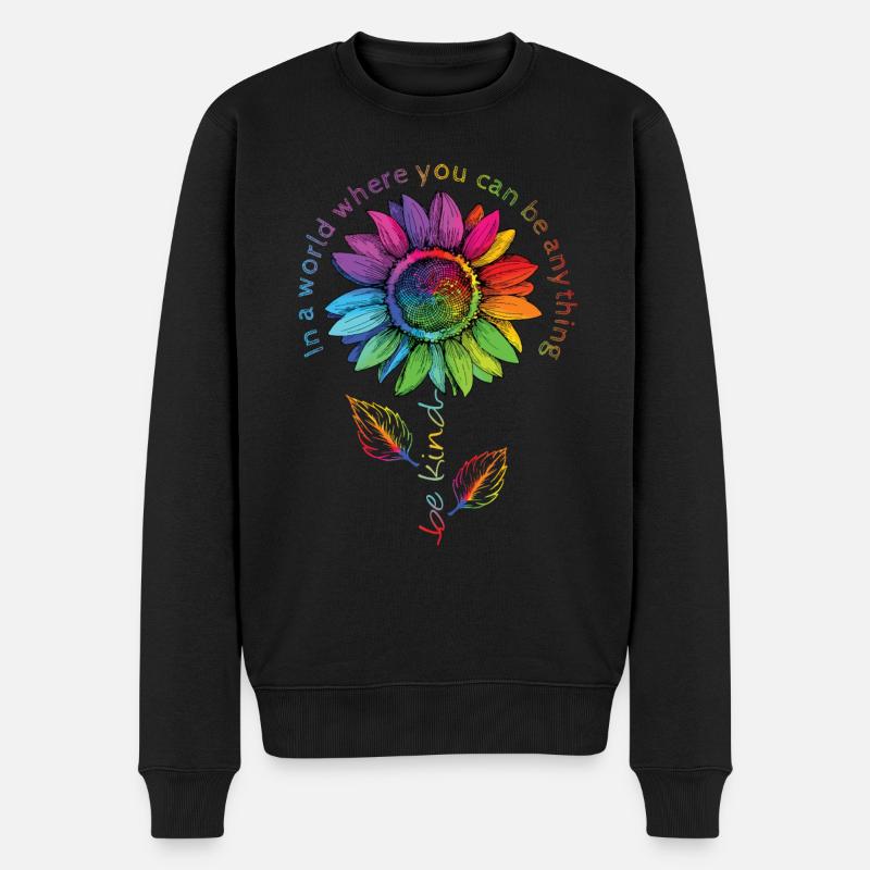 Be Kind LGBTQ Regenbogen Sonnenblume Blume CSD - Männer Premium Bio Pullover - Schwarz