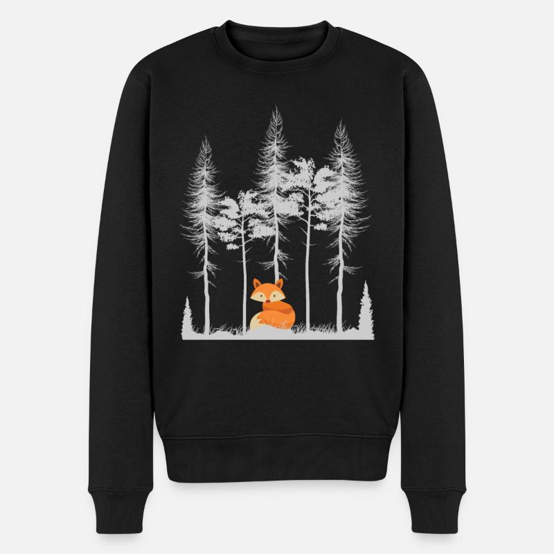 Doux renard dans la forêt Retro modèle arbre vintage forêt - Pull Premium bio Homme - noir