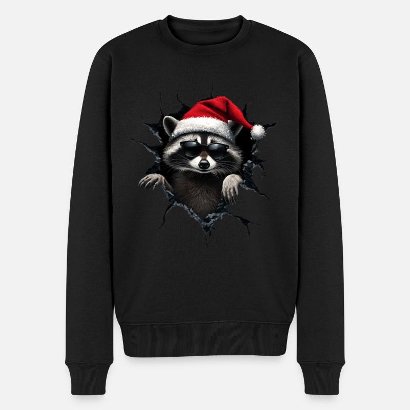 Lustiges Weihnachten Waschbär mit Weihnachtsmütze - Männer Premium Bio Pullover - Schwarz