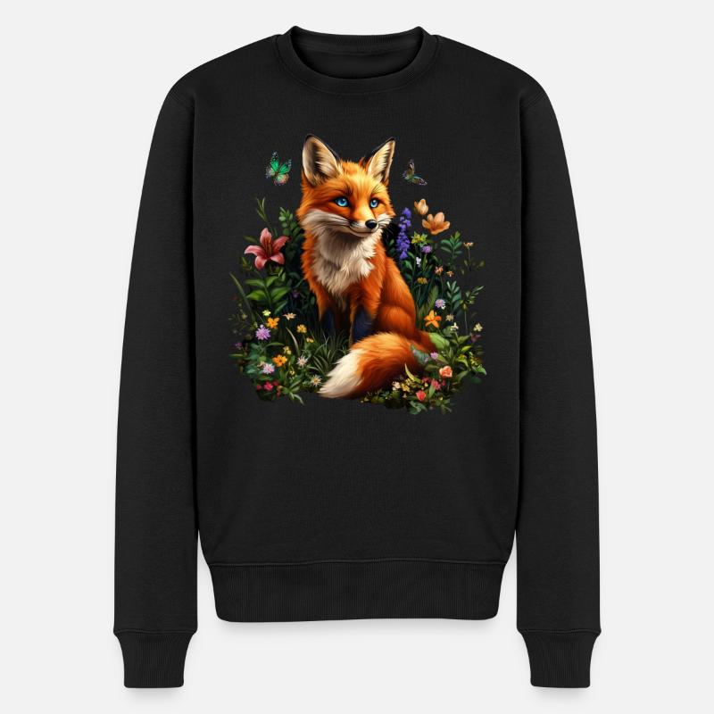 Fuchs Liebhaber Wald Blumen Kunst Füchse Cute Fox - Männer Premium Bio Pullover - Schwarz
