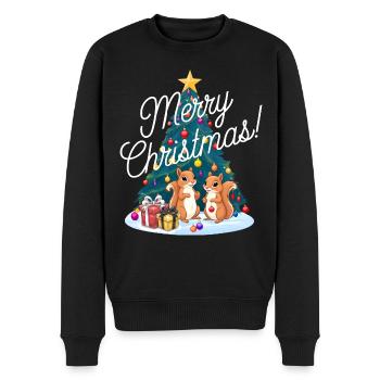 Eichhörnchen Weihnachten Tannenbaum Weihnachtsbaum - Männer Premium Bio Pullover - Schwarz - Vorne - Nico (187cm)