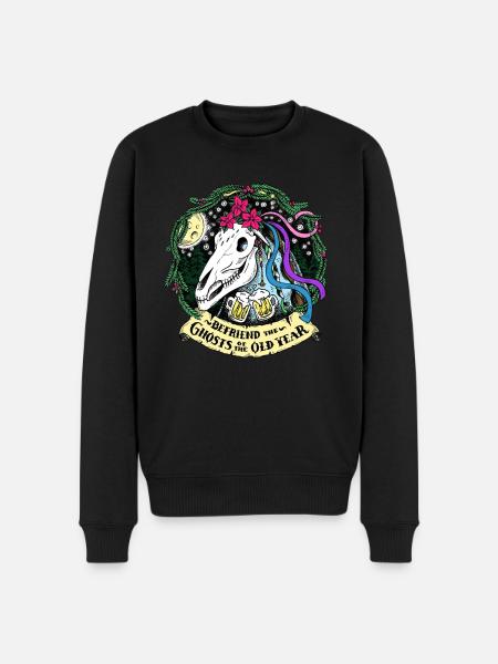 Mari Lwyd - Neujahr, New Year's Ghost - Männer Premium Bio Pullover - Schwarz